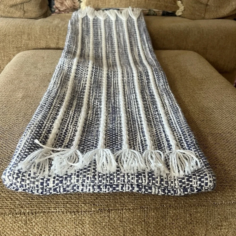 Basketweave Decorative Pillow cover 11'' x 30'' blue,‎ gray, and white tones